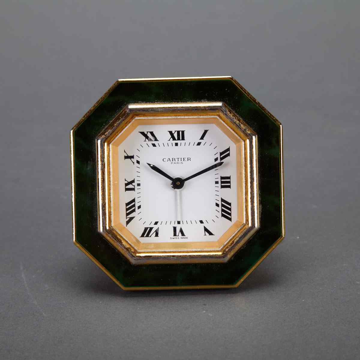 Appraisal: Cartier Easel Alarm Clock model serial gilt metal with green