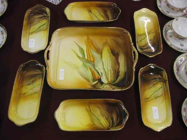 Appraisal: pc Nippon Handpainted Porcelain Corn Set includes master serving tray