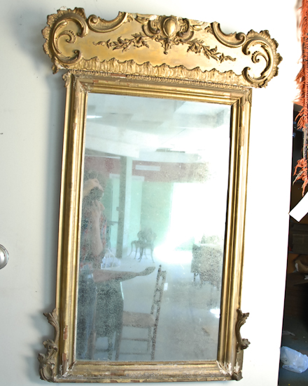 Appraisal: Early Wall Mirror with Gold Frame Rough condition Top broken