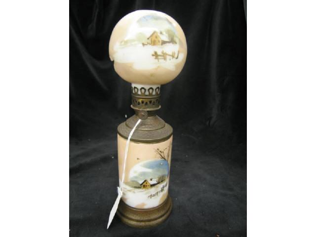 Appraisal: Victorian Miniature Oil Lamp landscape with farm on milk glass