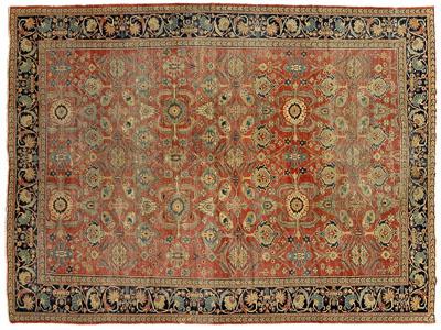 Appraisal: Mahal or Sultanabad rug repeating curvilinear designs on brick red