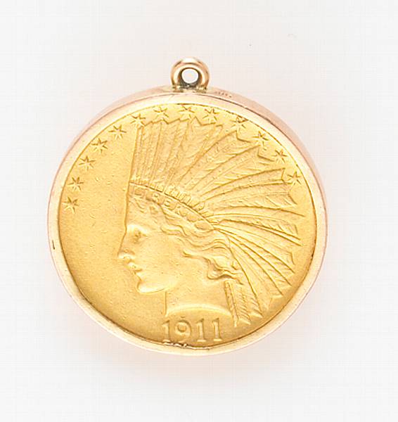 Appraisal: A Indian Head gold coin pendant in k gold frame