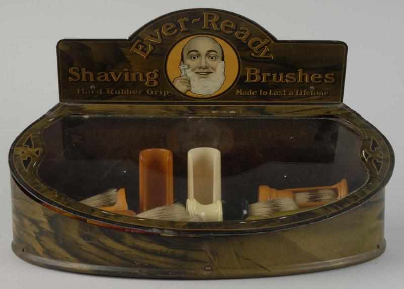 Appraisal: Tin Litho Ever-Ready Shaving Brushes Display Case Description Includes a