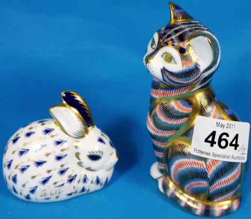 Appraisal: Royal Crown Derby Paperweights Seated Cat and Rabbit both gold