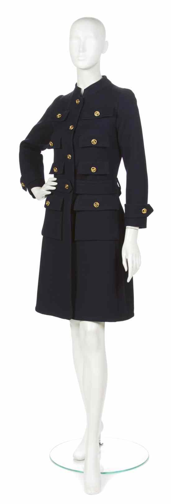 Appraisal: A Chanel Couture Navy Wool Coat in a military style