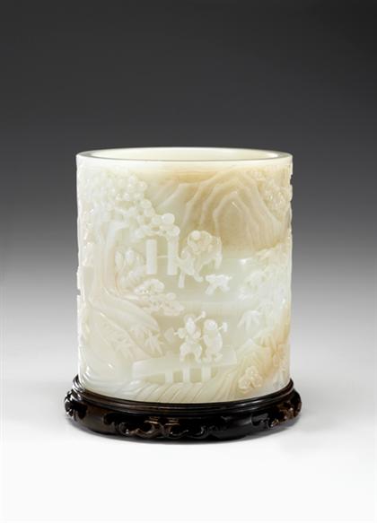 Appraisal: Large and fine Chinese white jade brushpot qing dynasty Of