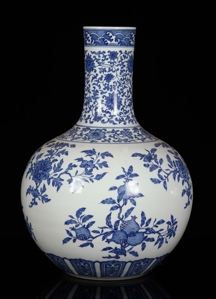 Appraisal: - Chinese Blue and White Bottle Vase Porcelain Chinese blue