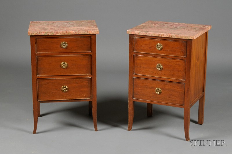 Appraisal: Pair of Louis XVI Style Mahogany and Marble-top Night Tables