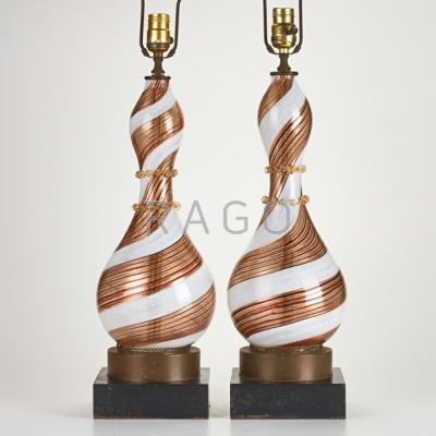 Appraisal: MURANO Pair of mezza filigrana baluster shaped lamps Unmarked Overall