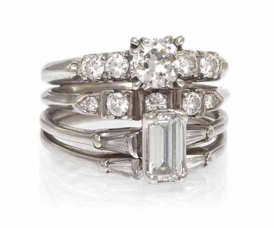 Appraisal: A White Gold and Diamond Ring Set consisting of four