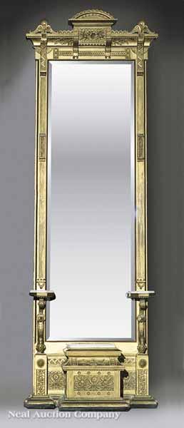 Appraisal: A Monumental American Aesthetic Carved and Gilt Pier Mirror late