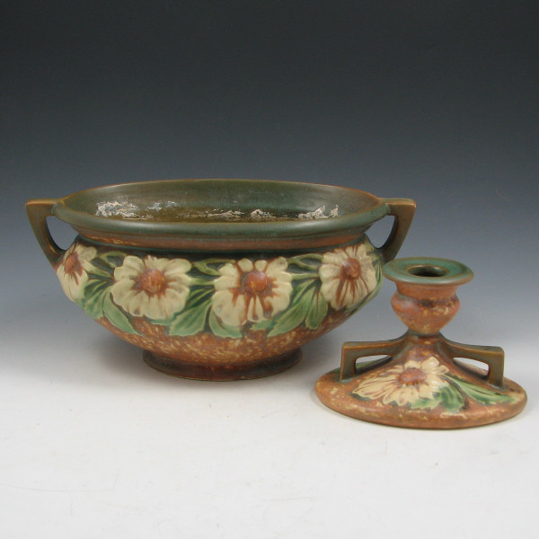 Appraisal: Roseville - candleholder and - bowl Unmarked The candleholder is