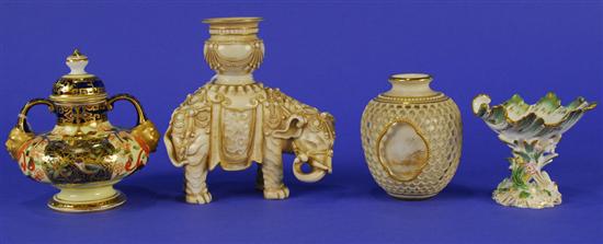 Appraisal: COLLECTION OF FOUR ENGLISH PORCELAIN OBJECTS including a footed Salt