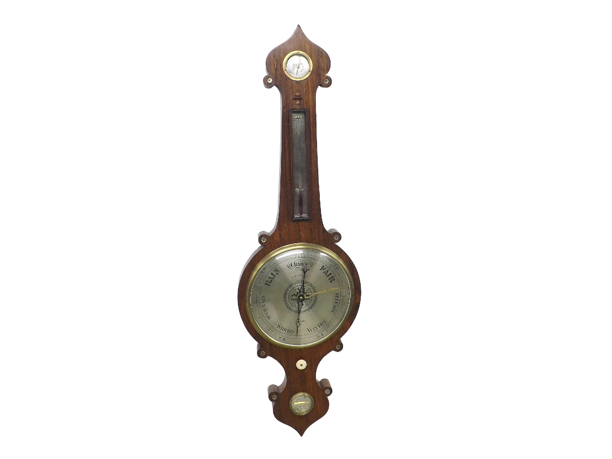 Appraisal: Rosewood four glass onion top banjo barometer the silvered dial