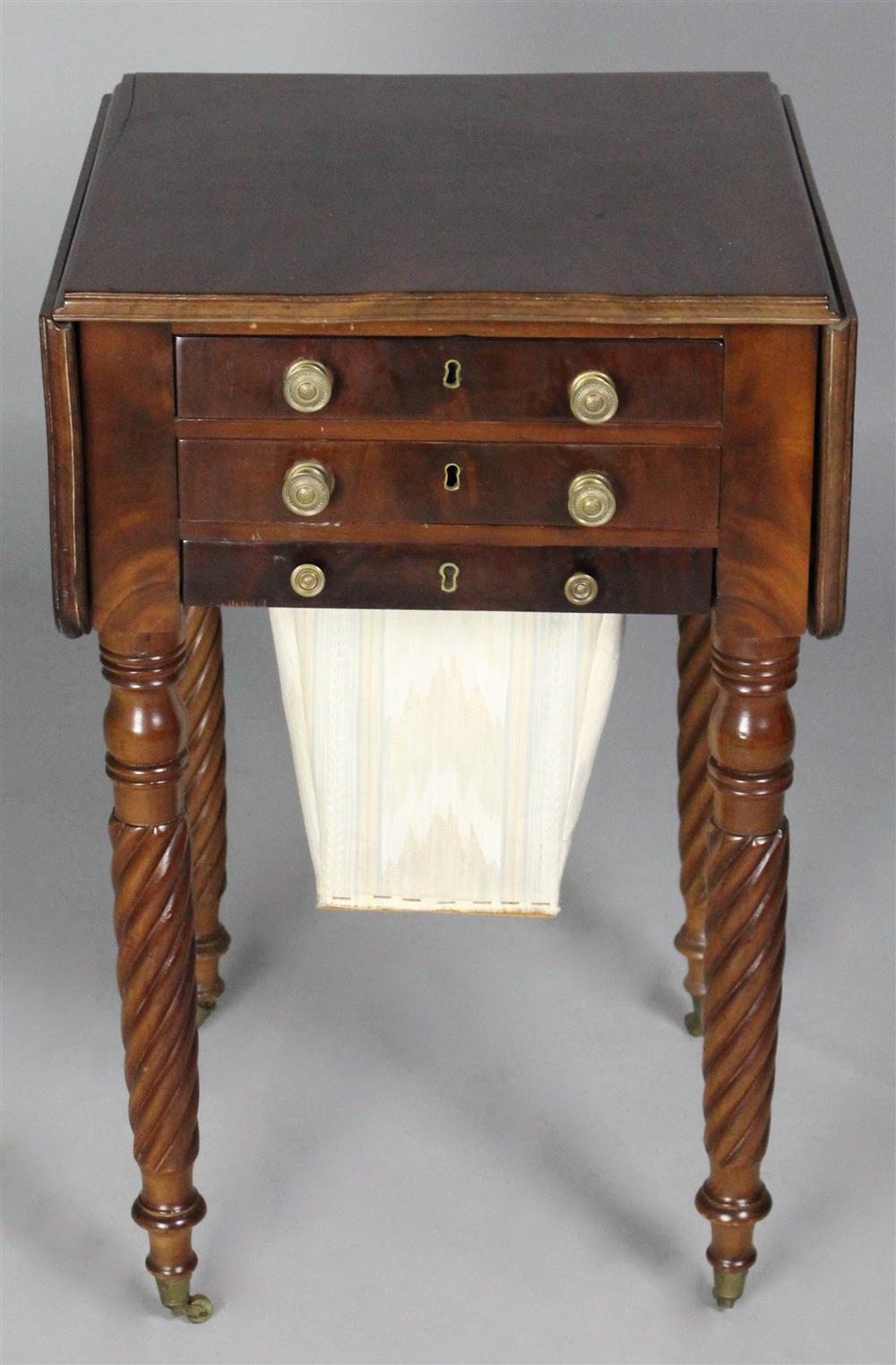 Appraisal: FEDERAL CARVED MAHOGANY SEWING STAND having a rectangular top with