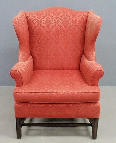 Appraisal: - Chippendale style mahogany wing chair by Southwood with rose