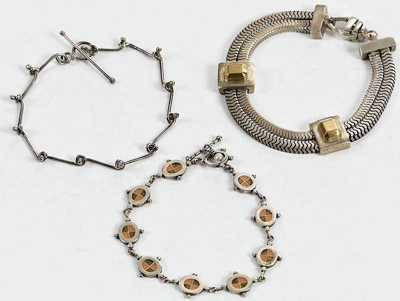 Appraisal: Three Silver Bracelets Lisa Jenks chain with kt yellow gold