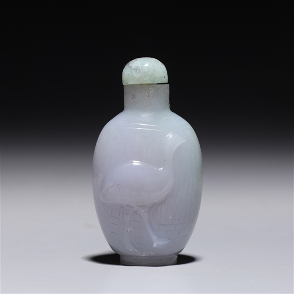 Appraisal: Chinese carved lavender jadeite snuff bottle with birds matching stopper