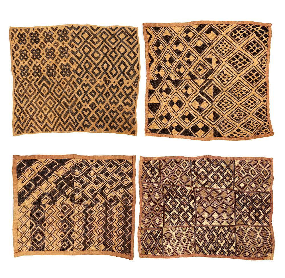 Appraisal: Four Kuba DRC Zaire Raffia Cloth Panels Four Kuba DRC