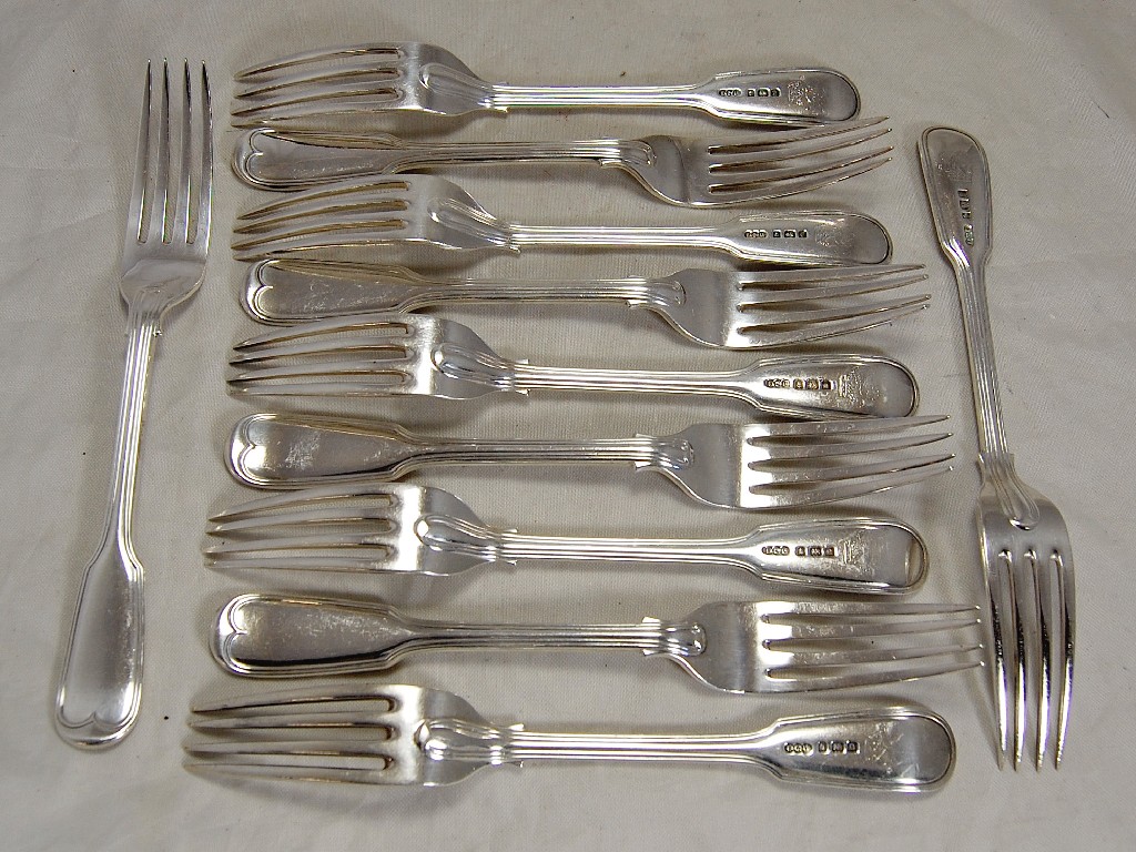 Appraisal: Set of eleven silver Hanoverian fiddle and thread pattern table