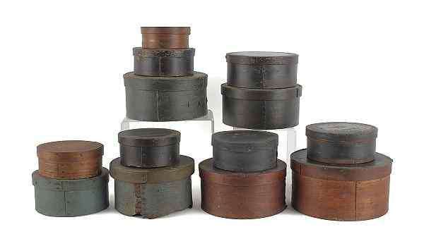 Appraisal: Assembled set of thirteen pantry boxes th c most with