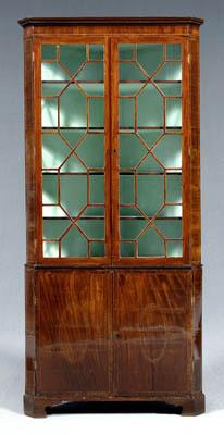 Appraisal: Hepplewhite inlaid corner cupboard mahogany upper case with two glazed