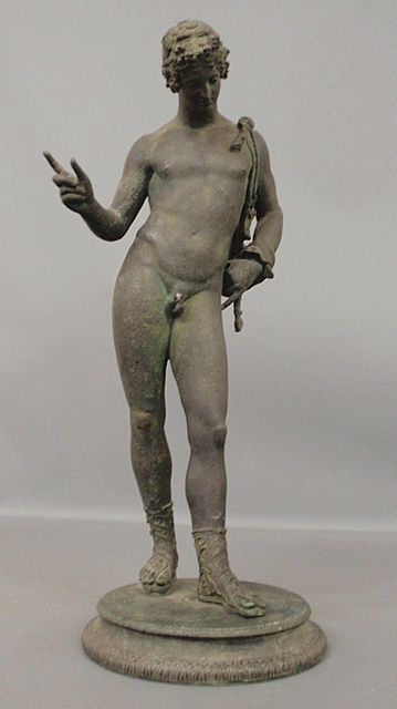 Appraisal: - Bronze verdigris statue of Bacchus wearing a goat hide