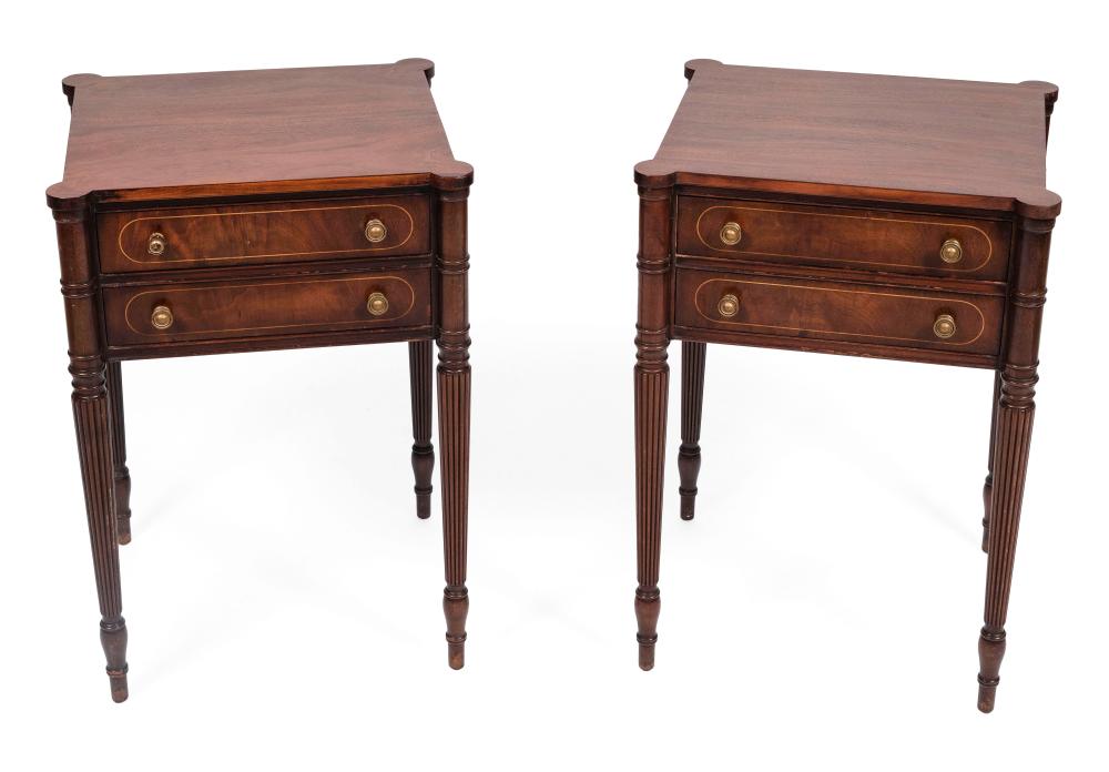 Appraisal: PAIR OF SHERATON-STYLE TWO-DRAWER STANDS LATE TH CENTURY HEIGHTS WIDTHS