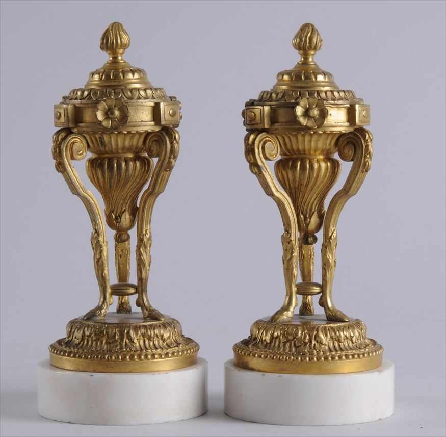 Appraisal: PAIR OF LOUIS XVI STYLE GILT-BRONZE CASSOLETTES Each in the