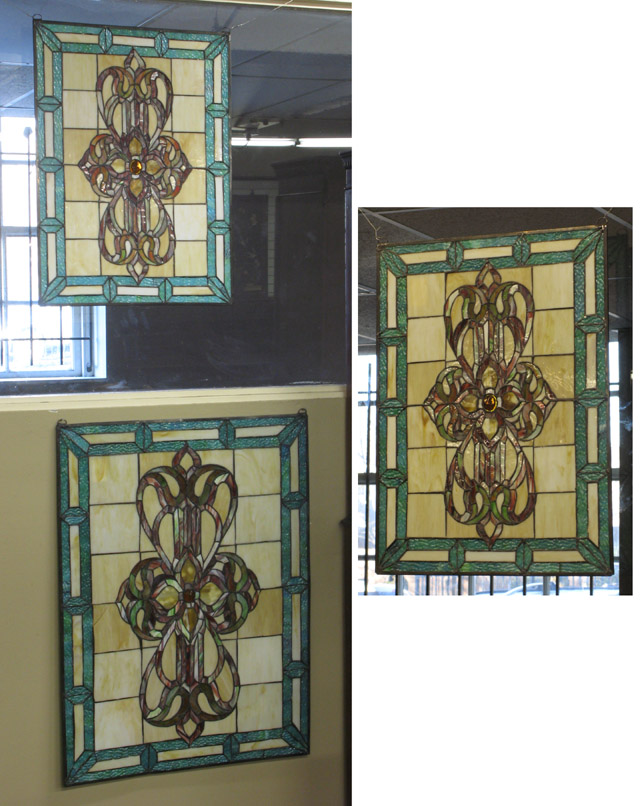 Appraisal: A SET OF THREE LEADED GLASS WINDOW PANELS American Victorian