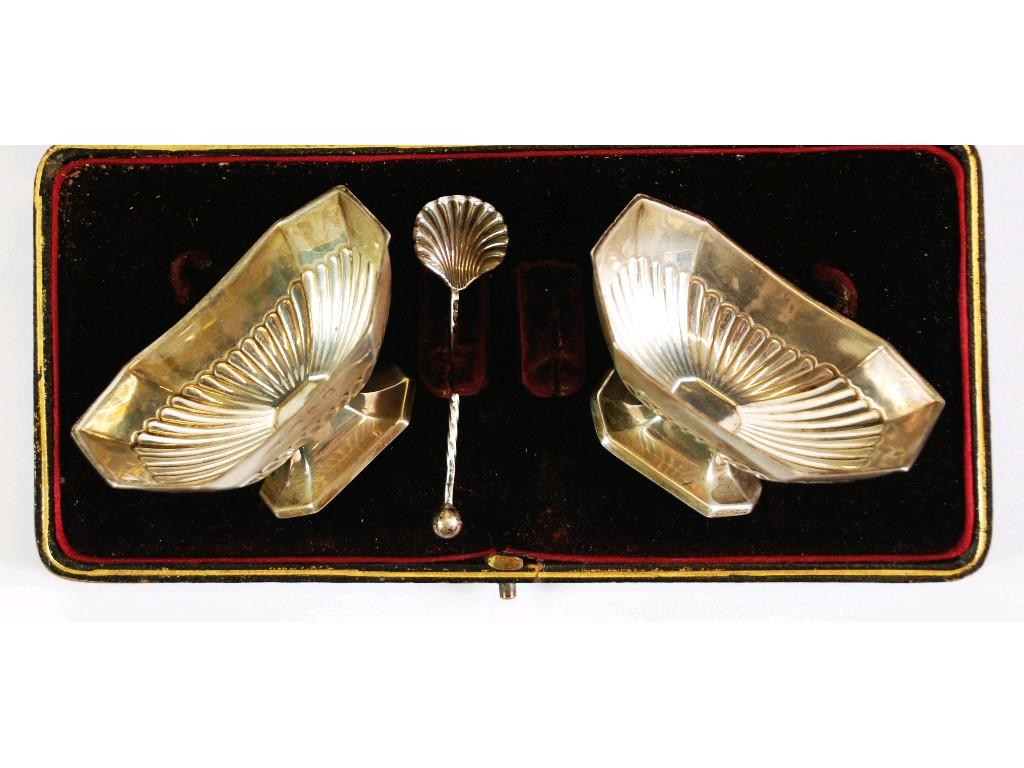 Appraisal: PAIR OF VICTORIAN SILVER PEDESTAL SALTS in case octagonal and