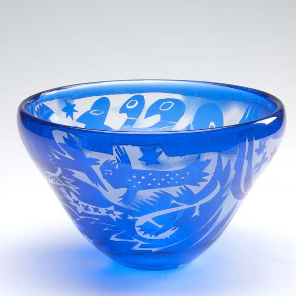 Appraisal: CZECHOSLOVAKIAN Studio glass bowl in cobalt its interior acid-etched with