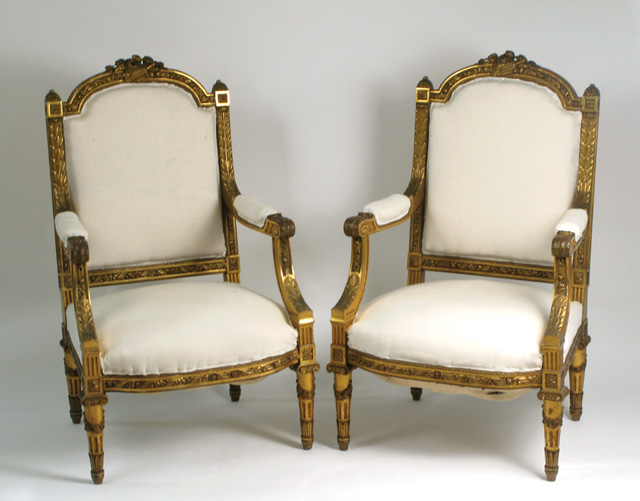 Appraisal: A PAIR OF LOUIS XVI STYLE FAUTEUILS French th century