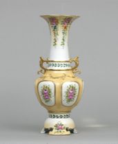 Appraisal: Large Dresden Vase Porcelain vase features hand painted floral decorations