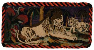 Appraisal: FINE AMERICAN HOOKED RUG OF LIONESS AND HER CUB FINE