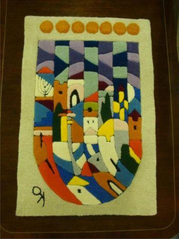 Appraisal: Initials OK Midcentury Israeli Wool Tapestry Possibly Depicting Jerusalem Signed