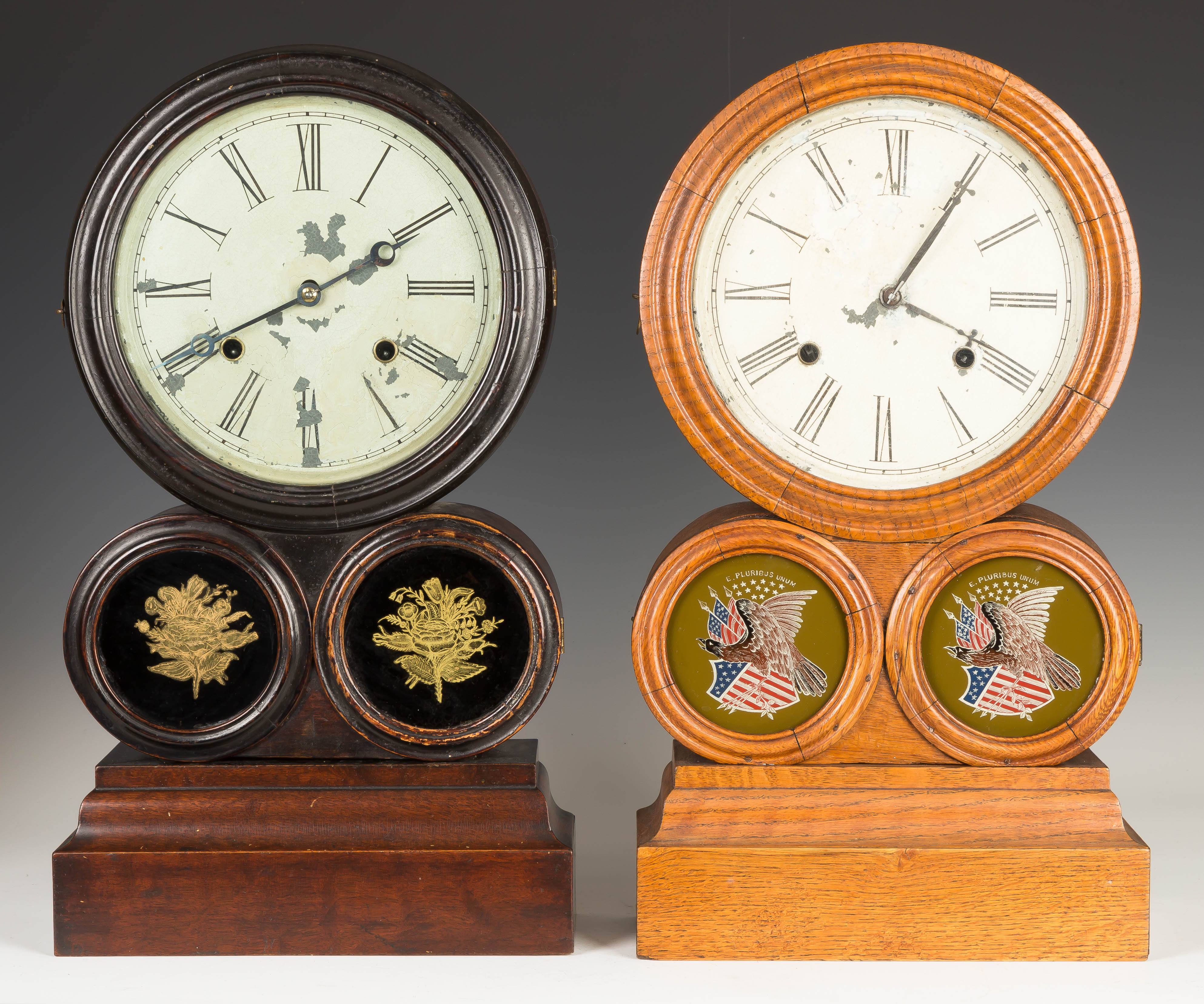 Appraisal: Two E Ingraham Co Spectacle Shelf Clocks L Walnut and