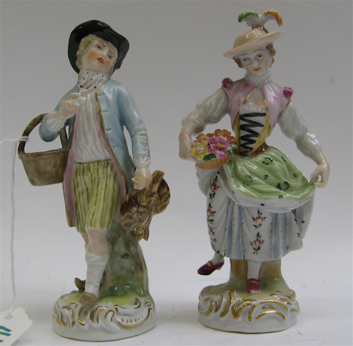 Appraisal: PAIR DRESDEN PORCELAIN ENAMELED FIGURES of a courting couple in