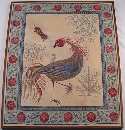 Appraisal: BATIK OF CAT STALKING HEN WITH CHICKS SIGNED ARDIZANTO ''