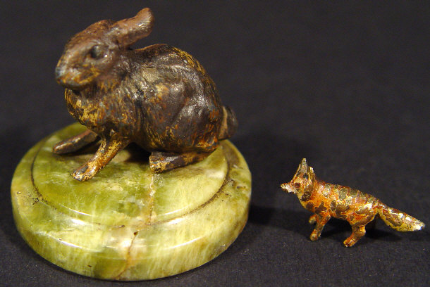 Appraisal: Miniature Austrian cold painted bronze fox together with a larger