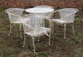 Appraisal: Vintage Wrought Iron White Mesh Patio Set UNITED STATES MID