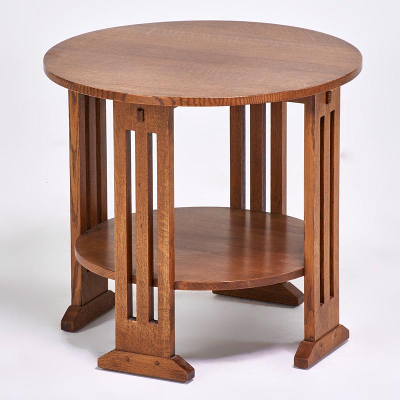 Appraisal: STICKLEY BY E J AUDI Contemporary lamp table with cut-out