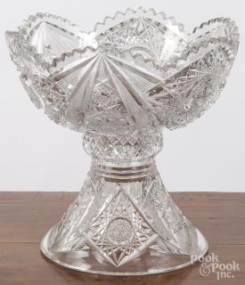 Appraisal: Cut glass punch bowl on stand '' h '' dia