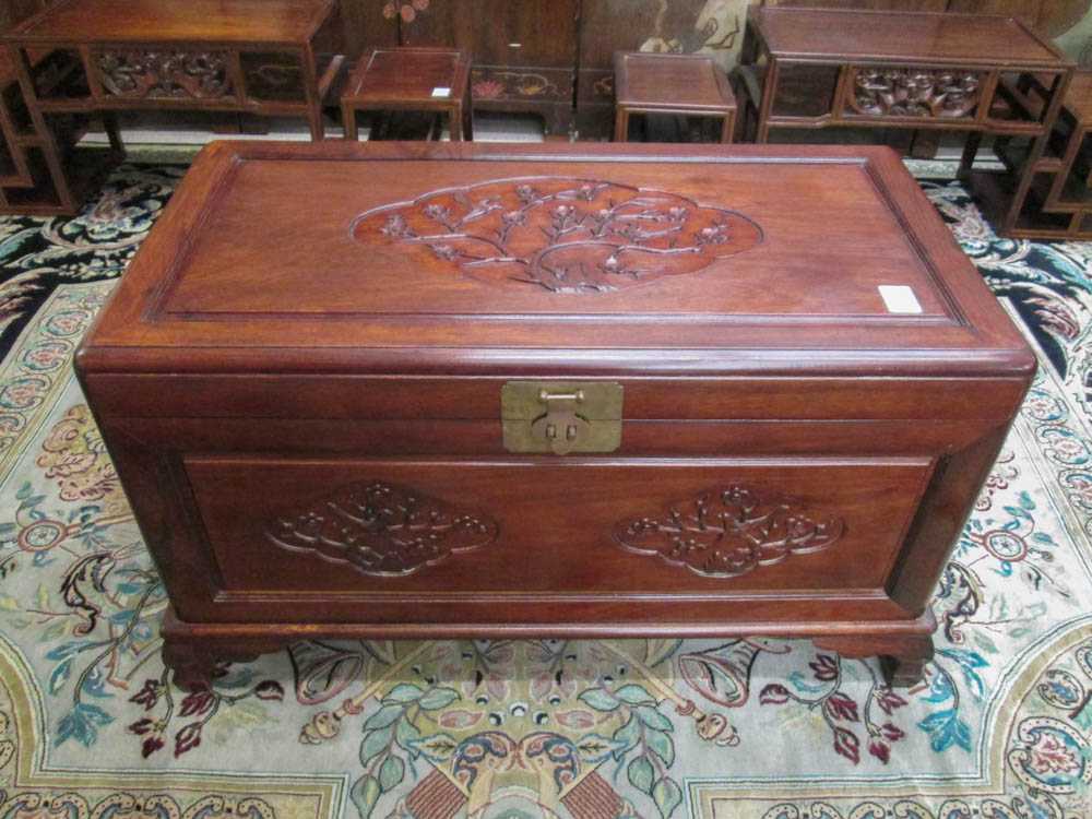 Appraisal: LIFT-TOP CARVED ROSEWOOD AND CAMPHOR BLANKET CHEST Chinese late th