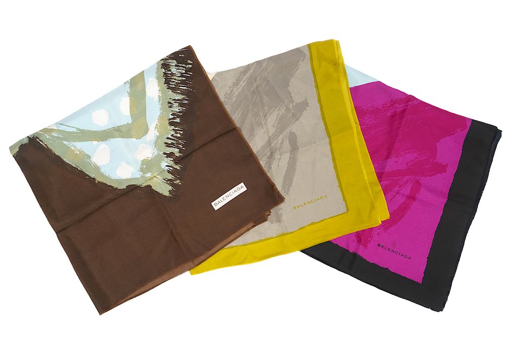 Appraisal: Collection of Balenciaga Silk Scarves Collection of Balenciaga Silk Scarves