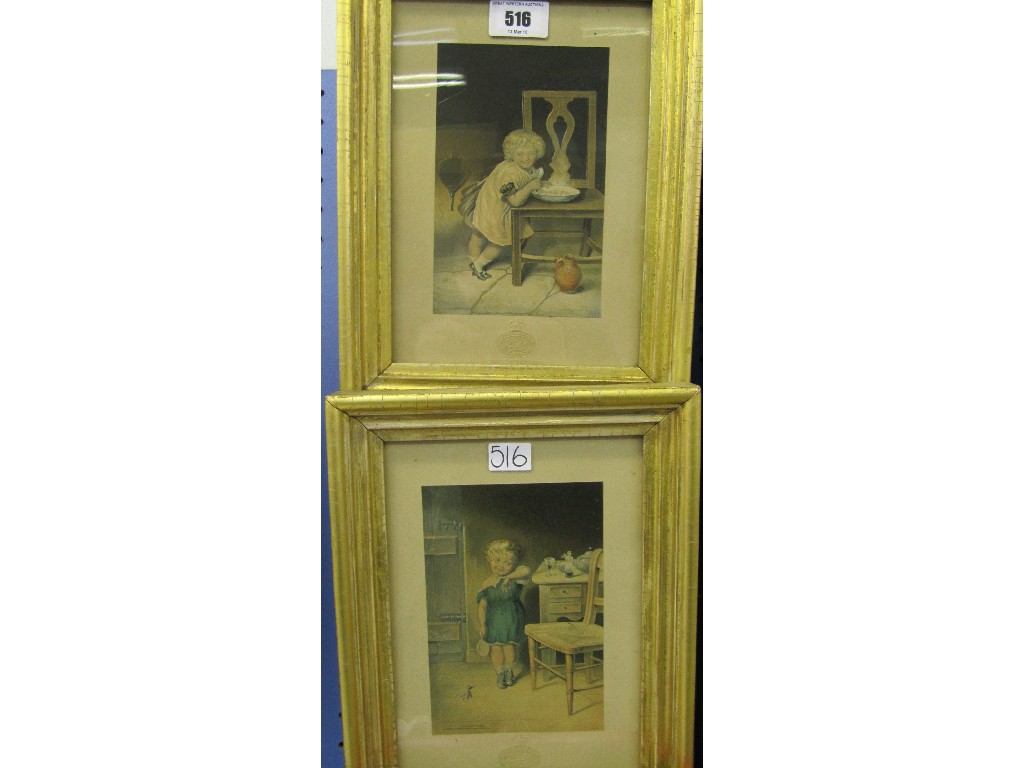 Appraisal: Lot comprising two framed prints of children in the kitchen