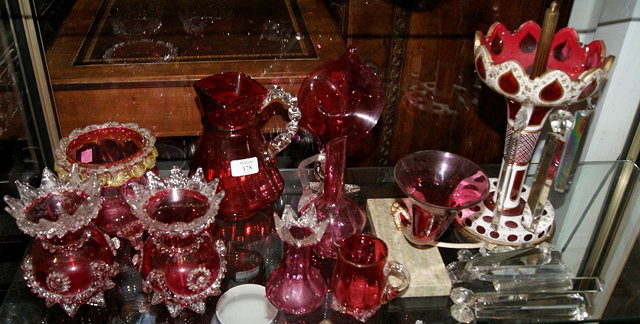 Appraisal: Bohemian overlaid ruby glass lustreand a small collection of cranberry