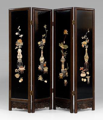 Appraisal: Chinese four-panel inlaid screen vessels flowers fruits inlaid in softstone