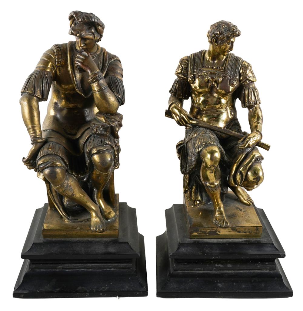 Appraisal: PAIR OF GILT BRONZE FIGURAL BOOKENDSunsigned each depicting a Roman