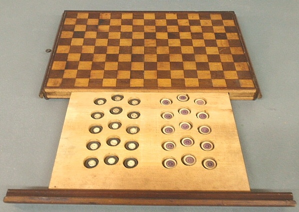 Appraisal: - Mahogany and maple game board th c with pullout